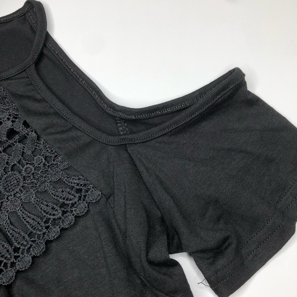 Black Cold Off Shoulder Lace‎ Detail Front Keyhole Detail Back Tunic Blouse SZ M - Picture 6 of 16